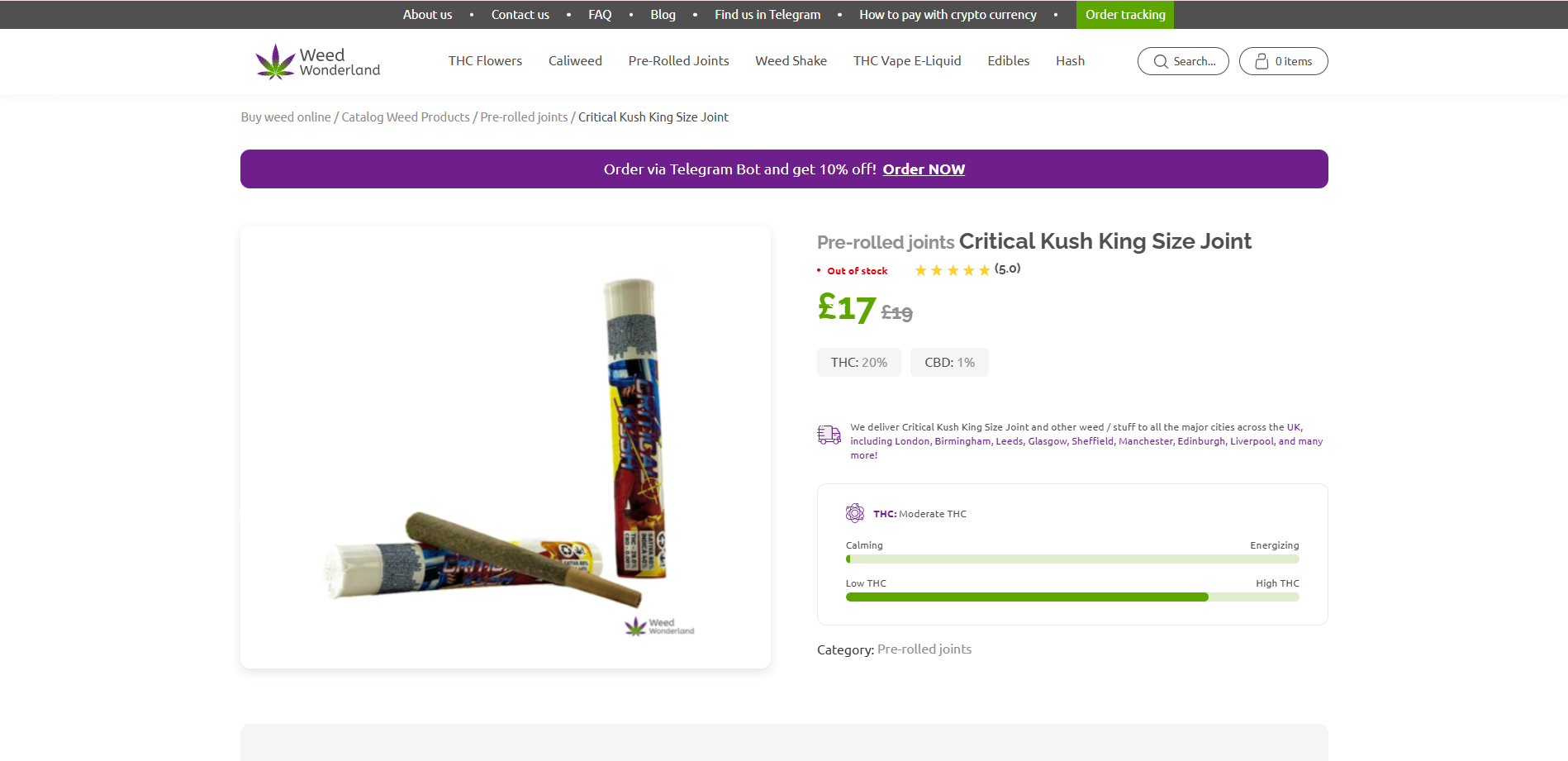 Pre-rolled joints Critical Kush King Size Joint Pre-rolled joints Critical Kush King Size Joint