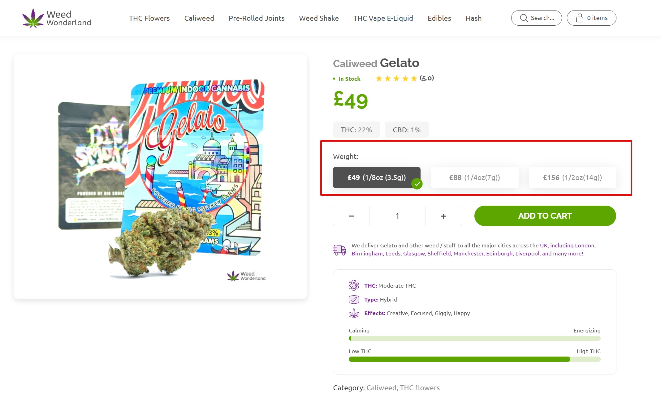 Caliweed Gelato buy online London weed shop Weed Wonderland Caliweed Gelato buy online London weed shop Weed Wonderland